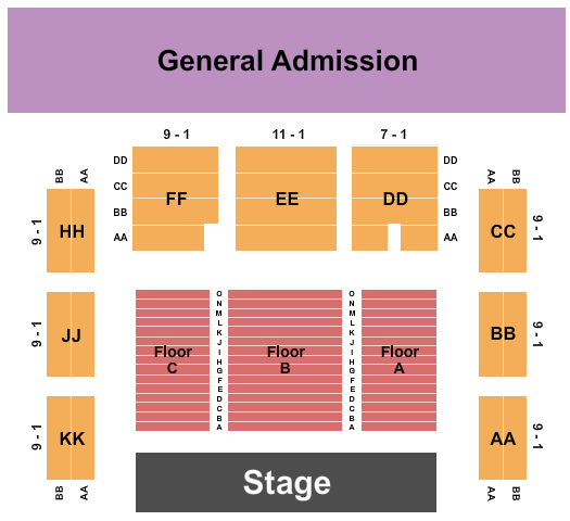 Roseland Theater Seating Chart: Endstage Rsvd B CTR