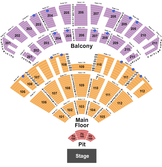 Rosemont Theatre Seating Chart: End Stage Pit
