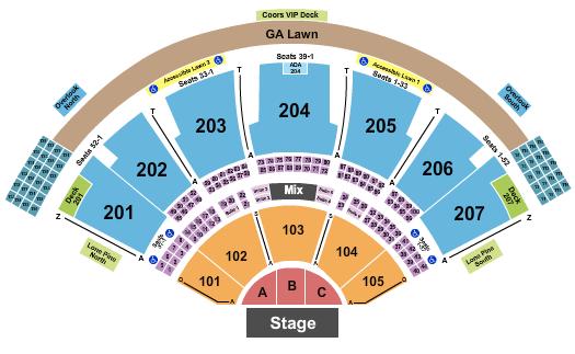 Ruoff Music Center Seating Chart: Endstage ABC & 101-105