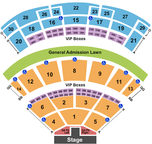 Saratoga Performing Arts Center Seating Chart: Endstage - Split GA Pit/Catwalk