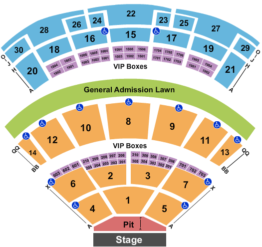 Saratoga Performing Arts Center Seating Chart: End Stage 2