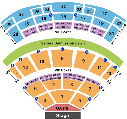 Saratoga Performing Arts Center Seating Chart: End Stage GA Pit