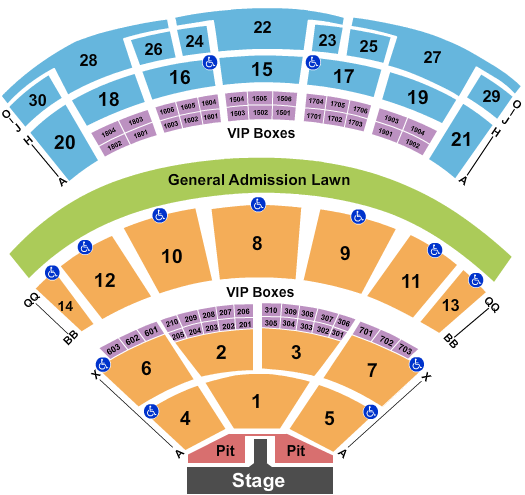 Saratoga Performing Arts Center Seating Chart: Endstage Pit w/Catwalk