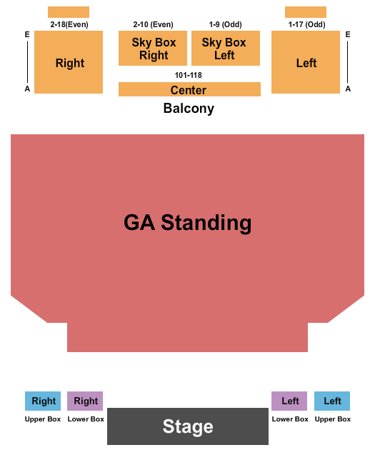 Sherman Theater Seating Chart: Endstage - GA Floor Resv Balc 2