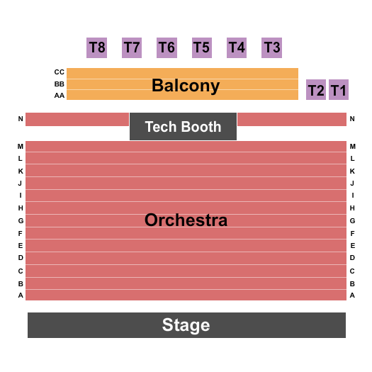 SHU Community Theatre Seating Chart: Endstage Balc AA-CC