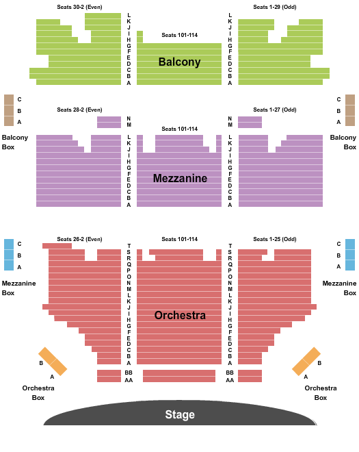 Shubert Theater - CT Seating Chart: Endstage 2
