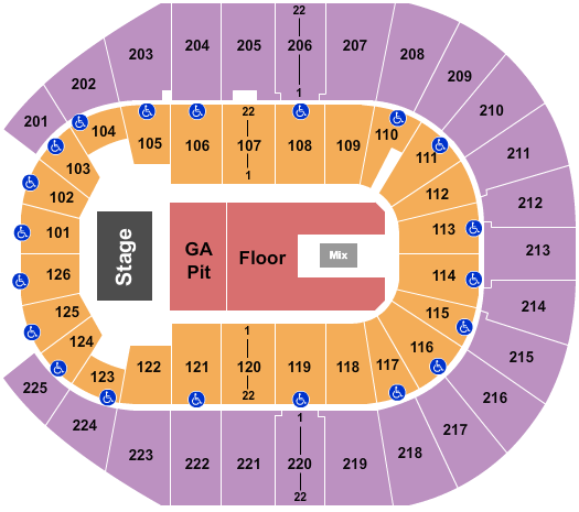 Simmons Bank Arena Seating Chart: GA Pit/Flr Rsv