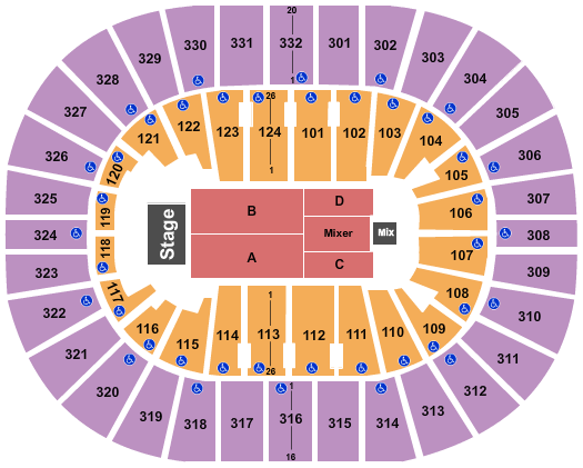 Smoothie King Center Seating Chart: End Stage 5