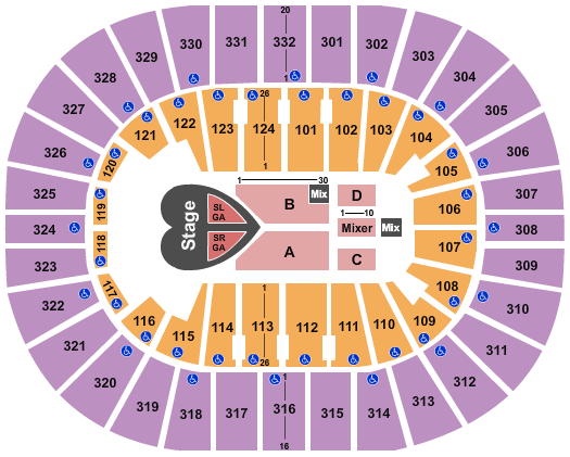 Smoothie King Center Seating Chart: Pink