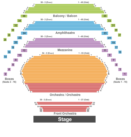 Southam Hall at National Arts Centre Seating Chart: End Stage