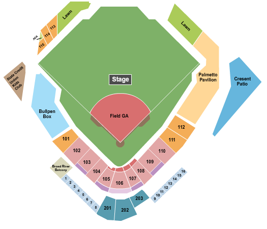 Segra Park Seating Chart: Concert - Field GA