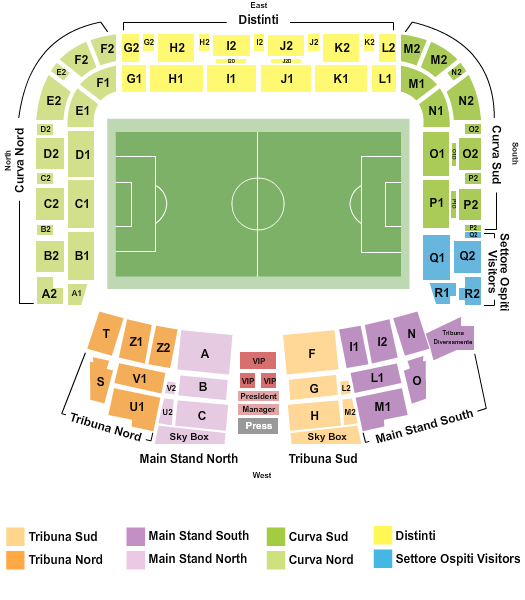 Stadio Friuli Seating Chart: Soccer - Static