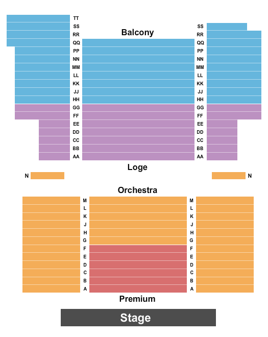 State Theatre for the Arts Seating Chart: Endstage with Premium