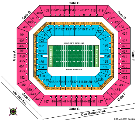 Sun Life Stadium (Formerly Dolphin Stadium) Seating Chart