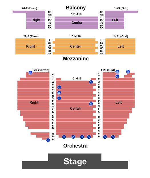 Sunrise Theatre - FL Seating Chart: Endstage - No Pit