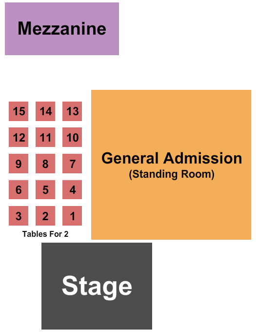 Sunshine Studios - CO Seating Chart: GA/Mezz/Table 2
