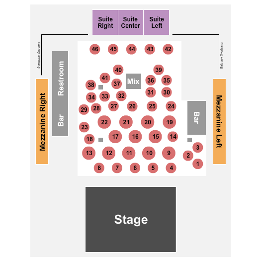 Tannahill's Music Hall and Lounge Seating Chart: Endstage Tables - Numbered