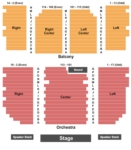 Tarrytown Music Hall Seating Chart: End Stage