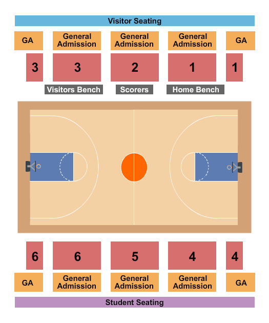 Templeton Physical Education Center at Presbyterian College Seating Chart: Basketball