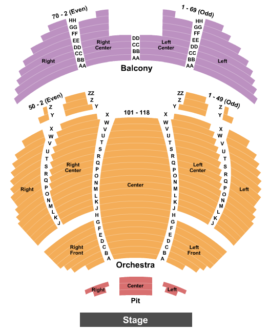 Tennessee Theatre Seating Chart: End Stage
