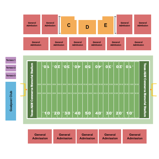 Texas A&M Commerce Memorial Stadium Seating Chart: Football