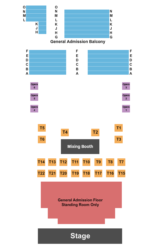 The Blue Note - MO Seating Chart: Endstage Tables 2 GA Balcony
