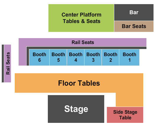 The Club at Napa Music Hall Seating Chart: Tables/Booths/Rail/Platform