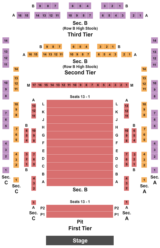 The Dolores Winningstad Theatre Seating Chart: End Stage