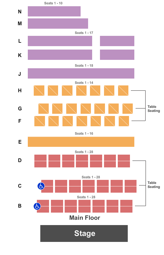 The Garner Galleria Theatre Seating Chart: End Stage