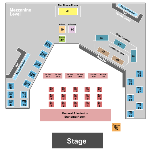 The King of Clubs - Columbus Seating Chart: Endstage SRO/Tables 2