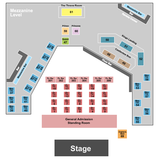 The King of Clubs - Columbus Seating Chart: Endstage Tables 4