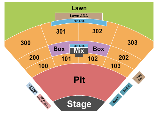 The Pavilion at Toyota Music Factory Seating Chart: Endstage Medium GA Pit - No Res. Lawn