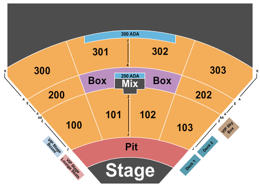The Pavilion at Toyota Music Factory Seating Chart: Endstage Pit - No Lawn - Row J Start