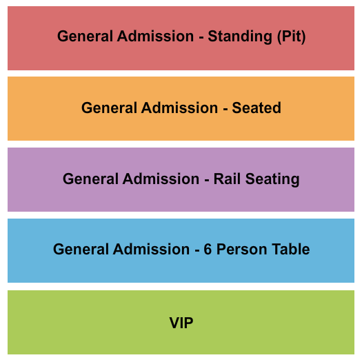 The Ranch Concert Hall & Saloon Seating Chart: GA/VIP/Rail