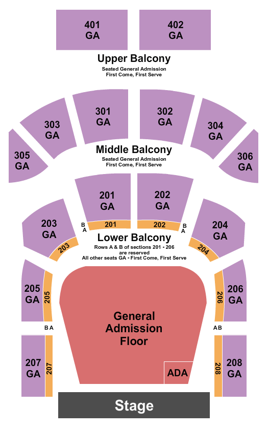 The Tabernacle - GA Seating Chart: GA Flr & Up Balc - Resv Low Balc 2