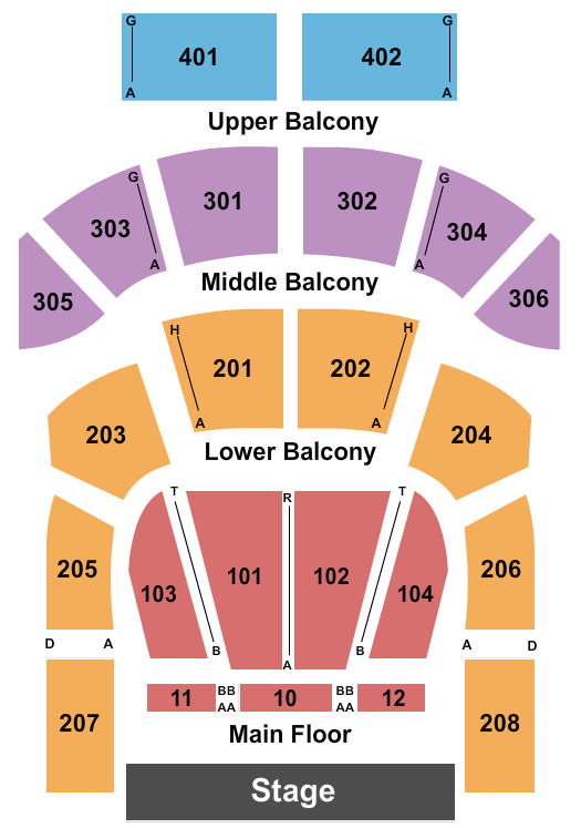 The Tabernacle - GA Seating Chart: End Stage