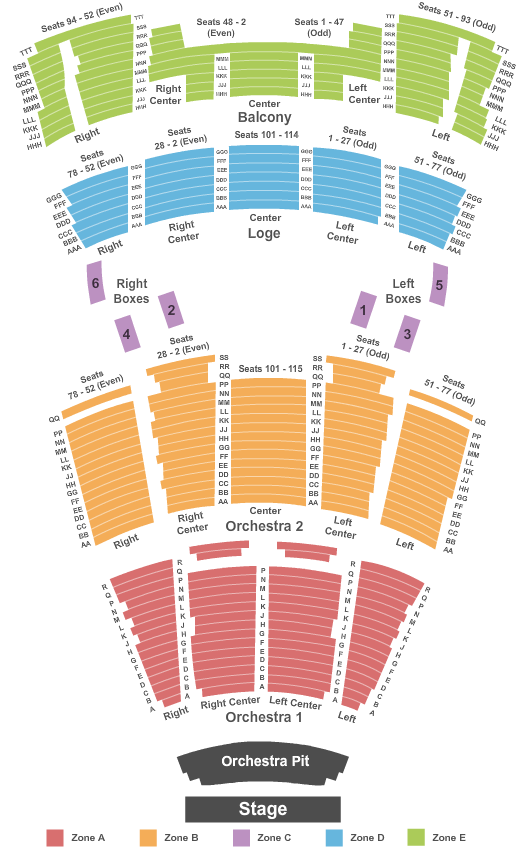 Moran Theater At Jacksonville Center for the Performing Arts Seating Chart: Endstage-No Pit_IntZone