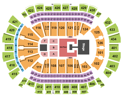 Toyota Center - TX Seating Chart: Endstage - GA Half Floor w/ Catwalk