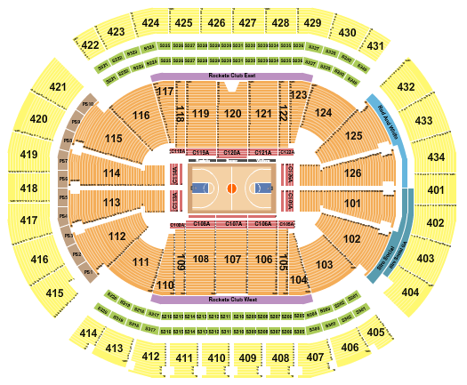 Toyota Center - TX Seating Chart: Basketball Rows