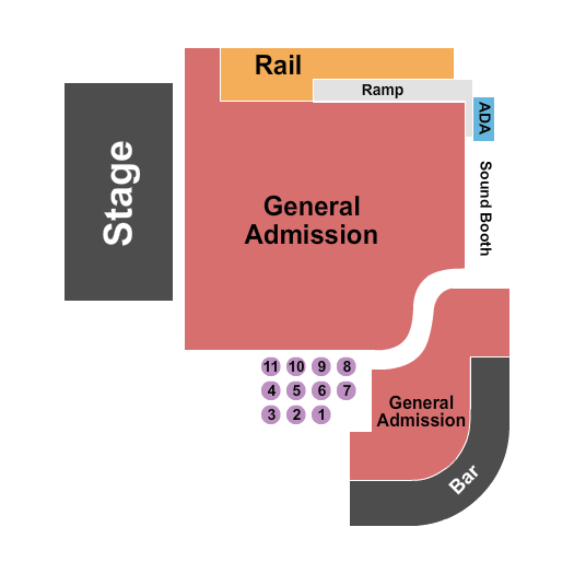 Treefort Music Hall Seating Chart: Endstage GA/Tables/Rail