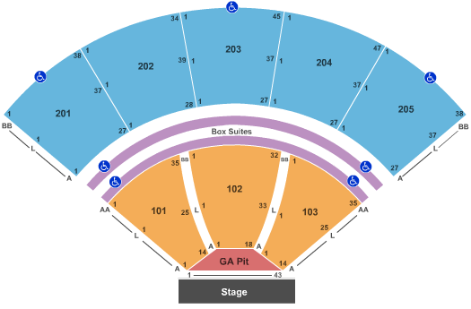 Tuscaloosa Amphitheater Seating Chart: End Stage Pit