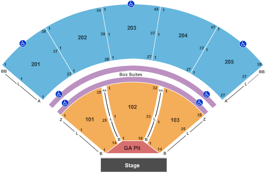 Mercedes-Benz Amphitheater Seating Chart: End Stage Pit