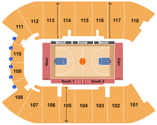 UBC - Doug Mitchell Thunderbird Sports Centre Seating Chart: Basketball