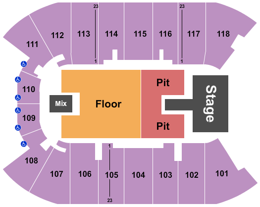 UBC - Doug Mitchell Thunderbird Sports Centre Seating Chart: Endstage Pit W/ Catwalk