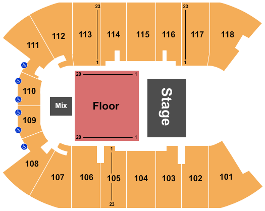 UBC - Doug Mitchell Thunderbird Sports Centre Seating Chart: Half House Rsvd Floor