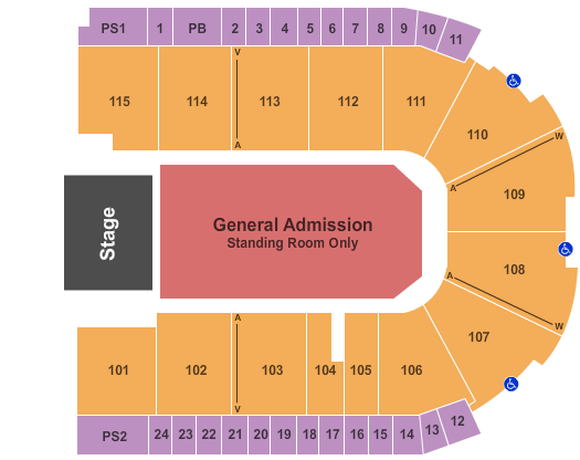 Grossinger Motors Arena Seating Chart: End Stage - GA Floor