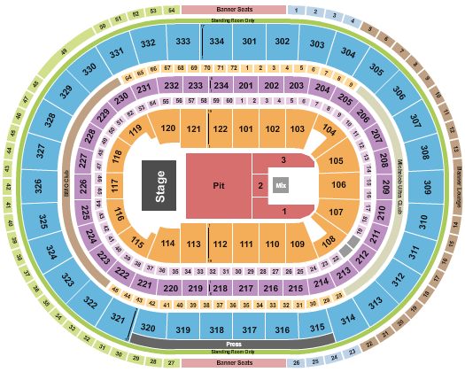 United Center Seating Chart: Endstage Pit/Flr 1-3