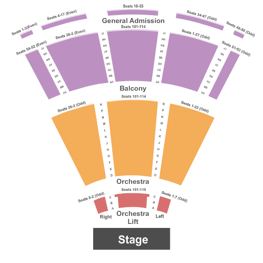 Van Duzer Theatre Seating Chart: End Stage
