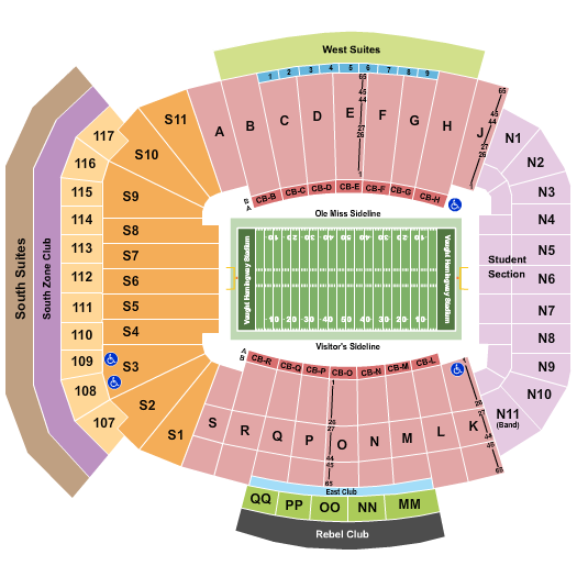 Vaught Hemingway Stadium Seating Chart: Football