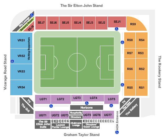 Vicarage Road Seating Chart: Soccer - Static